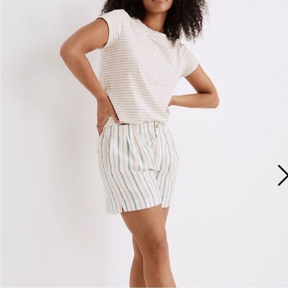 Madewell Linen-Blend Track Shorts Stripe Pull On size XL - Picture 1 of 5